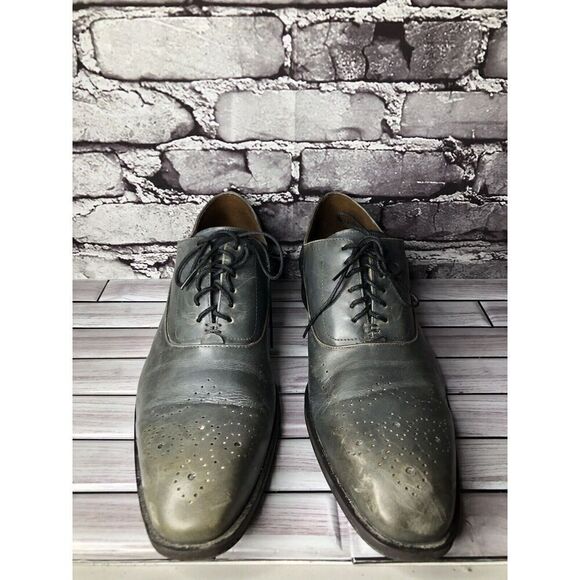Donald J. Pliner SVEN-43 Blue Gray Leather Wingtip Dress Oxford Shoes Men Sz 10M